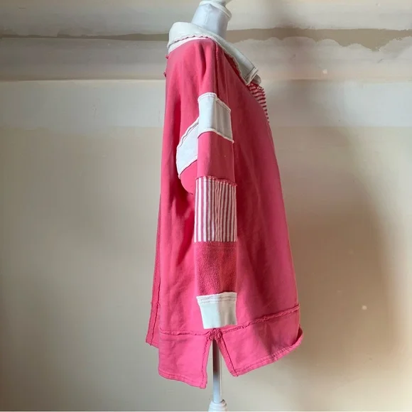 Free People We The Free Clean Prep Pink Long Sleeve Oversized Polo size Small - Picture 6 of 10